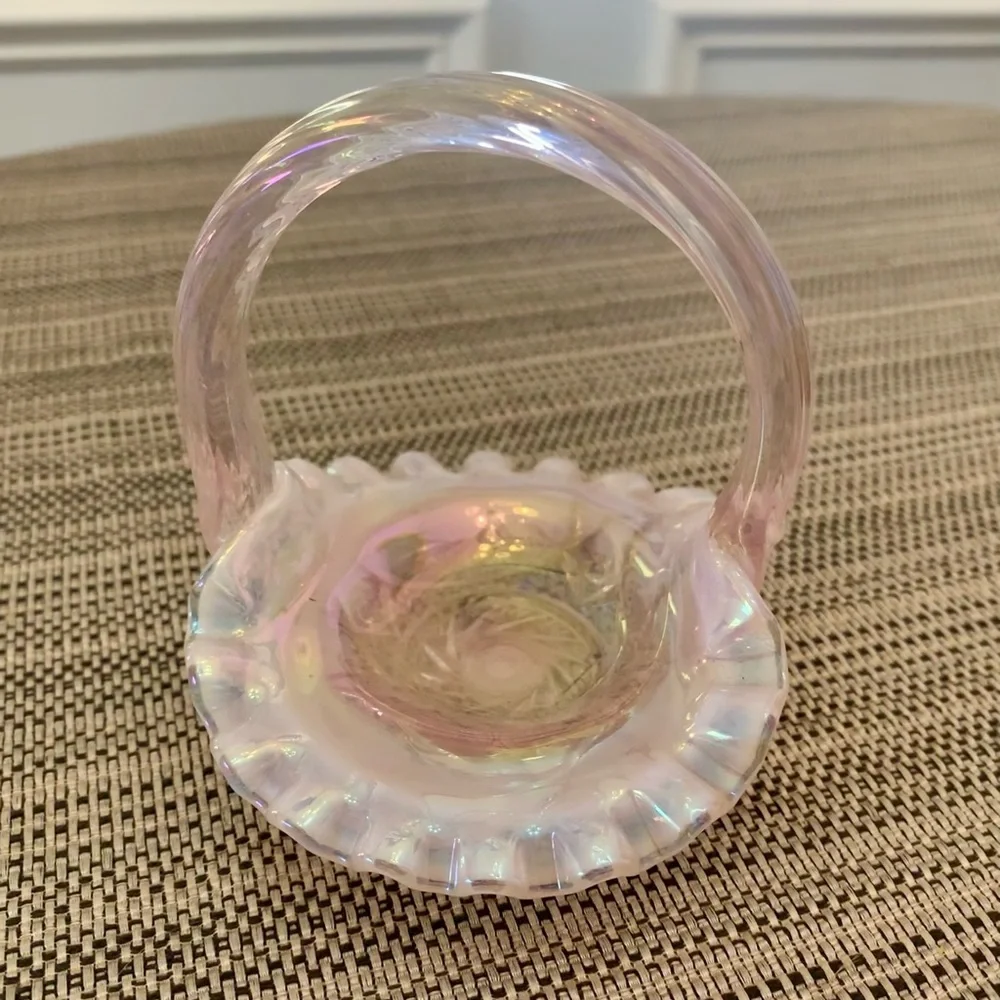 Fenton Pink Opalescent Ruffled Basket